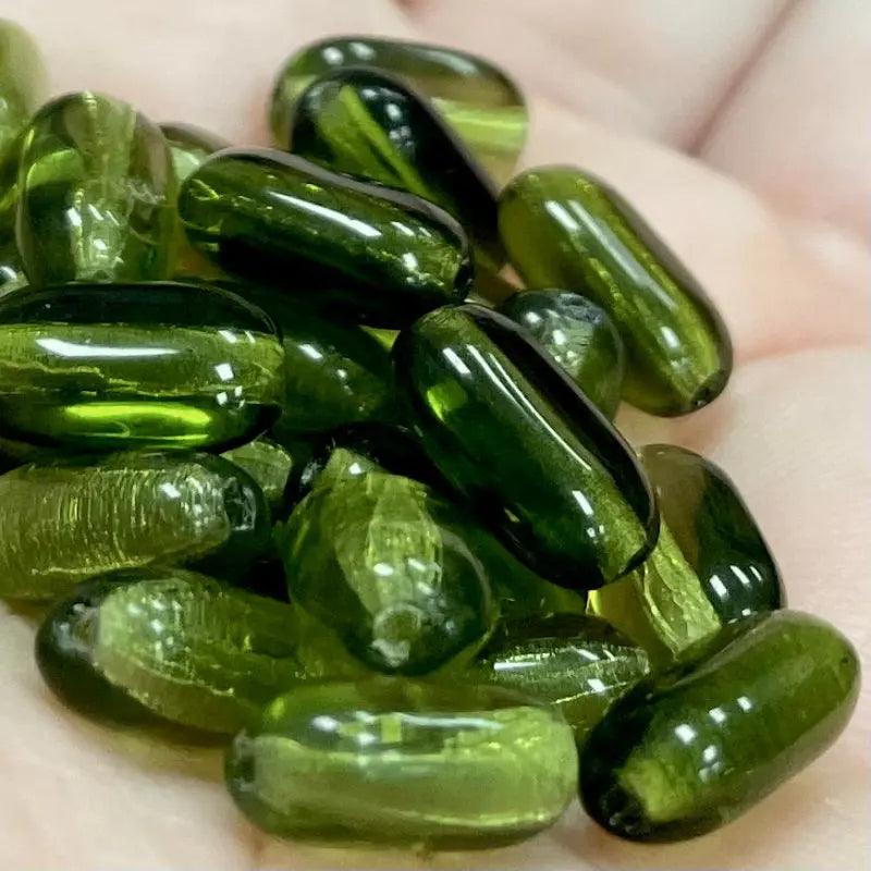 25 Vintage Green Olivine Czech Oval Glass Beads - Sea Beads