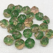 25 Vintage Green Peach Czech Baroque Glass Beads - Sea Beads