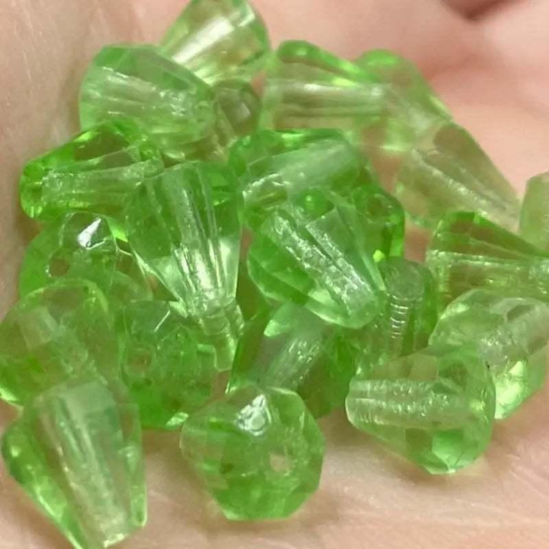 25 Vintage Green Peridot German Cone Glass Beads - Sea Beads