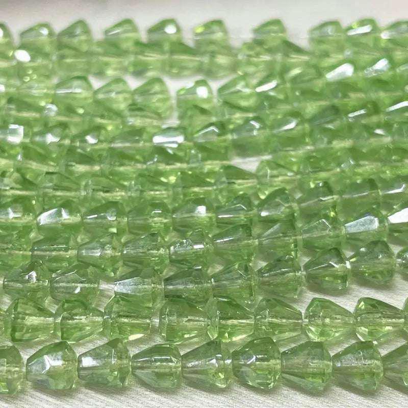 25 Vintage Green Peridot German Faceted Cone Glass Beads - Sea Beads