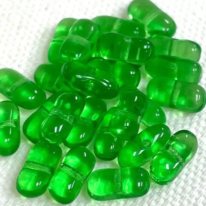 25 Vintage Green Side Drilled Glass Beads - Sea Beads