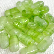 25 Vintage Green Striped Oval Glass Beads - Sea Beads