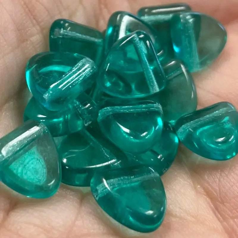 25 Vintage Green Zircon Czech Triangle Drop Glass Beads - Sea Beads