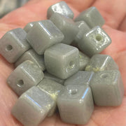 25 Vintage Grey Satin Square Glass Beads #2270 - Sea Beads