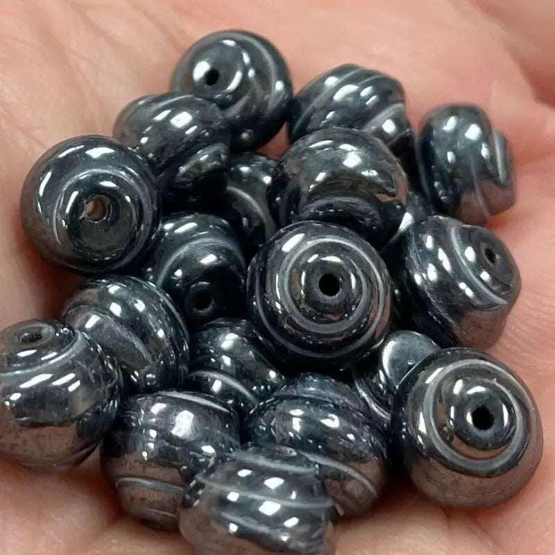 25 Vintage Gunmetal Czech Baroque Glass Beads - Sea Beads