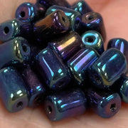 25 Vintage Iris Blue Barrel Czech Glass Beads - Sea Beads
