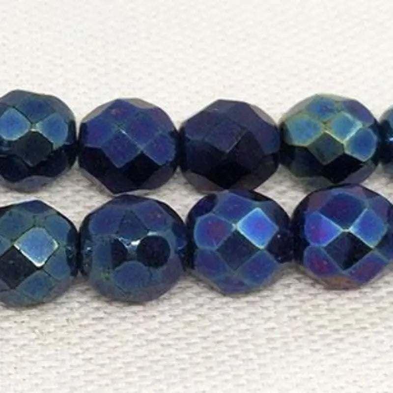 25 Vintage Iris Blue Czech Faceted Glass Beads - Sea Beads