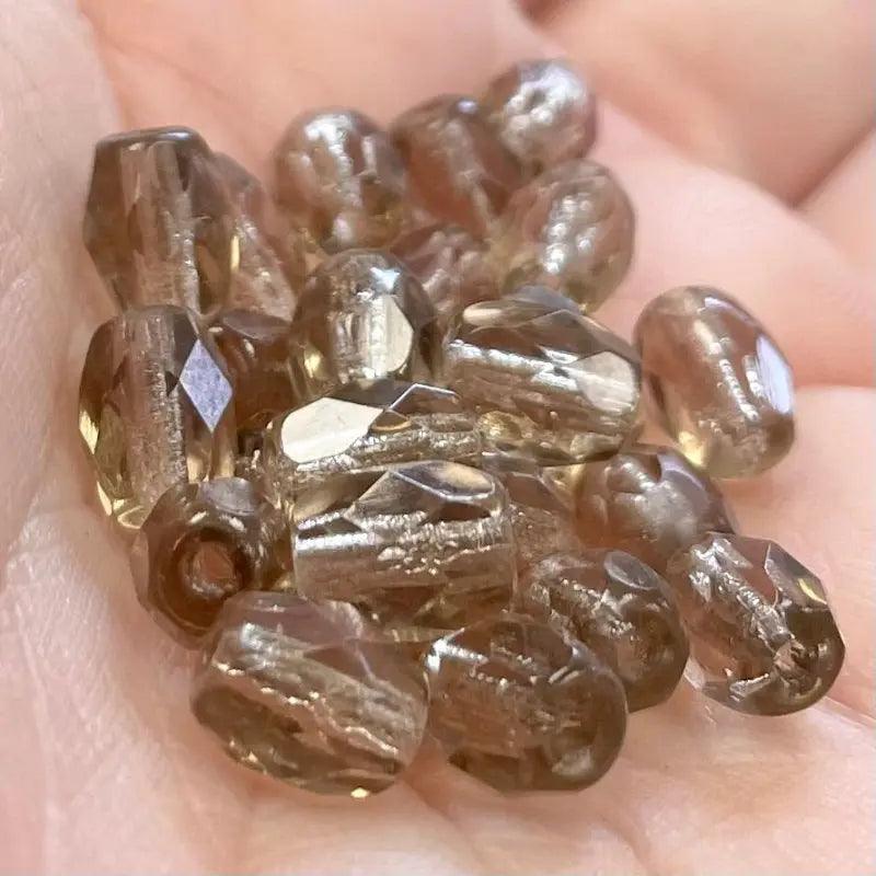 25 Vintage Light Brown Fire Polished Oval Glass beads - Sea Beads