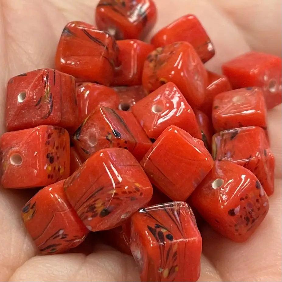 25 Vintage Orange Agate Cube Glass Beads #8895 - Sea Beads