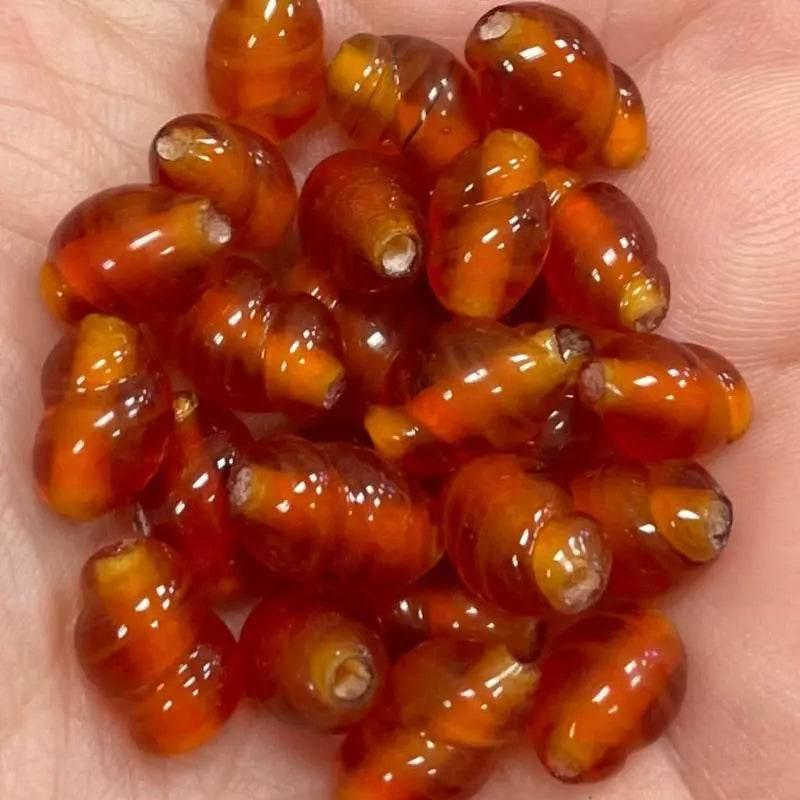 25 Vintage Orange Honey Japan Striped Oval Twist Glass Beads - Sea Beads
