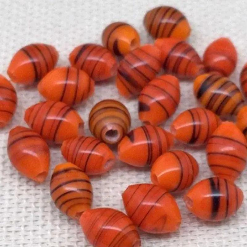 25 Vintage Orange Japan Striped Oval Glass Beads - Sea Beads