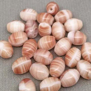 25 Vintage Orangish Red Striped Czech Oval Glass Beads - Sea Beads