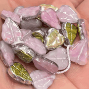 25 Vintage Pink AB Czech Leaf Glass Beads - Sea Beads