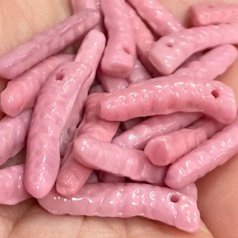 25 Vintage Pink Textured Dagger Glass Beads - Sea Beads