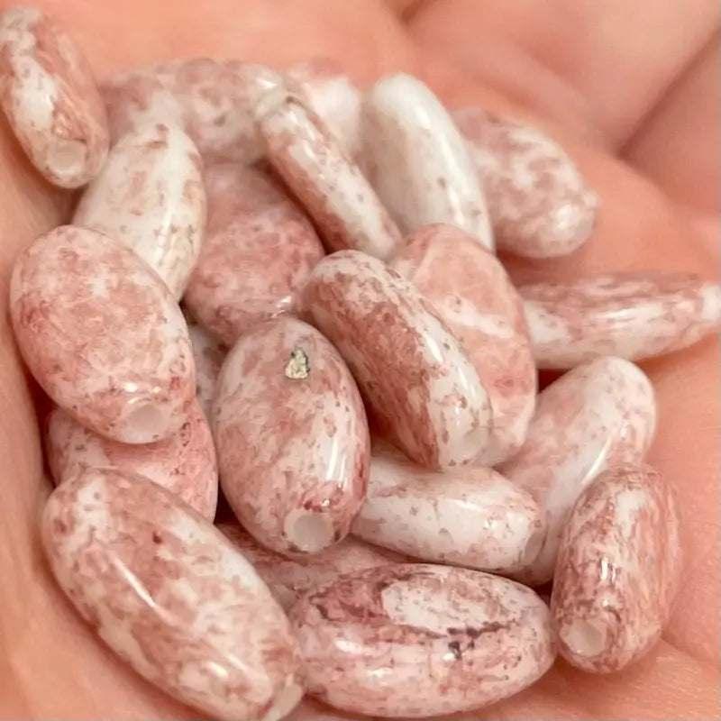 25 Vintage Pink White Austrian Picasso Oval Glass Beads - Sea Beads