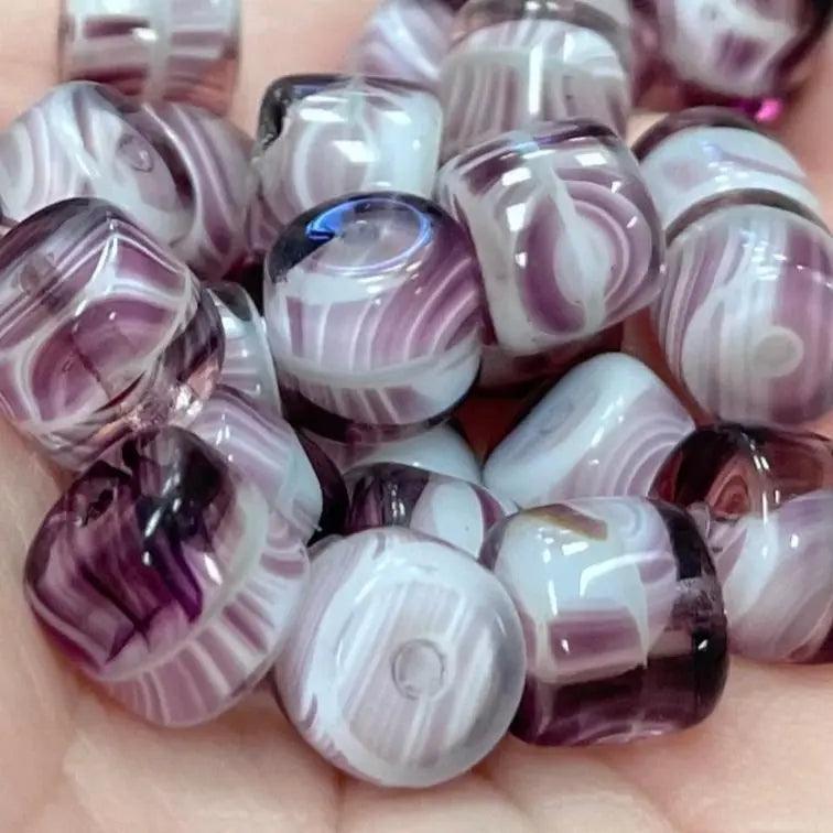 25 Vintage Purple Amethyst Czech Cylindrical Glass Beads - Sea Beads