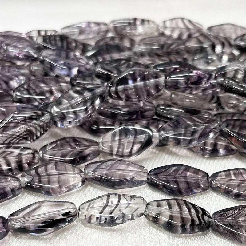 25 Vintage Purple Amethyst Dark Striped Diamond Glass Beads - Sea Beads