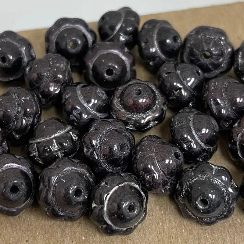 25 Vintage Purple Dark Czech Saturn Metallic Glass Beads - Sea Beads