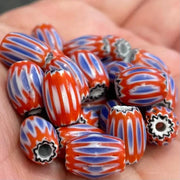 25 Vintage Red Blue Chevron Glass Beads - Sea Beads