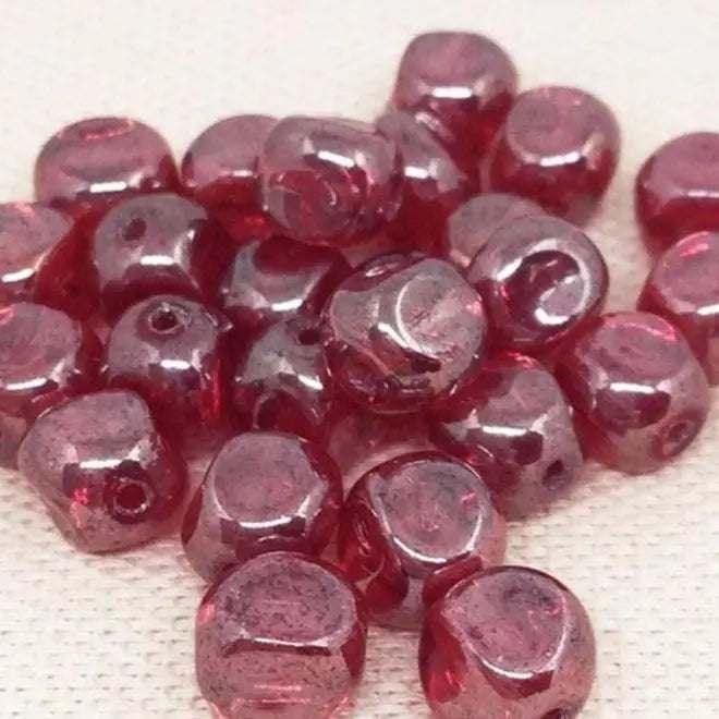 25 Vintage Red Czech Cube Luster Glass Beads - Sea Beads