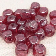 25 Vintage Red Czech Cube Luster Glass Beads - Sea Beads