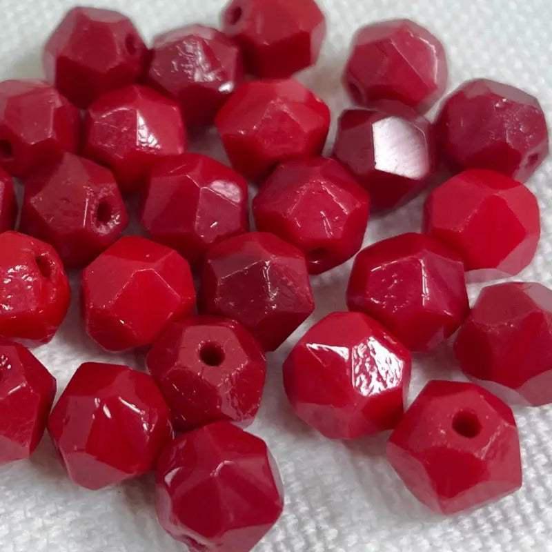 25 Vintage Red English Cut Glass Beads - Sea Beads