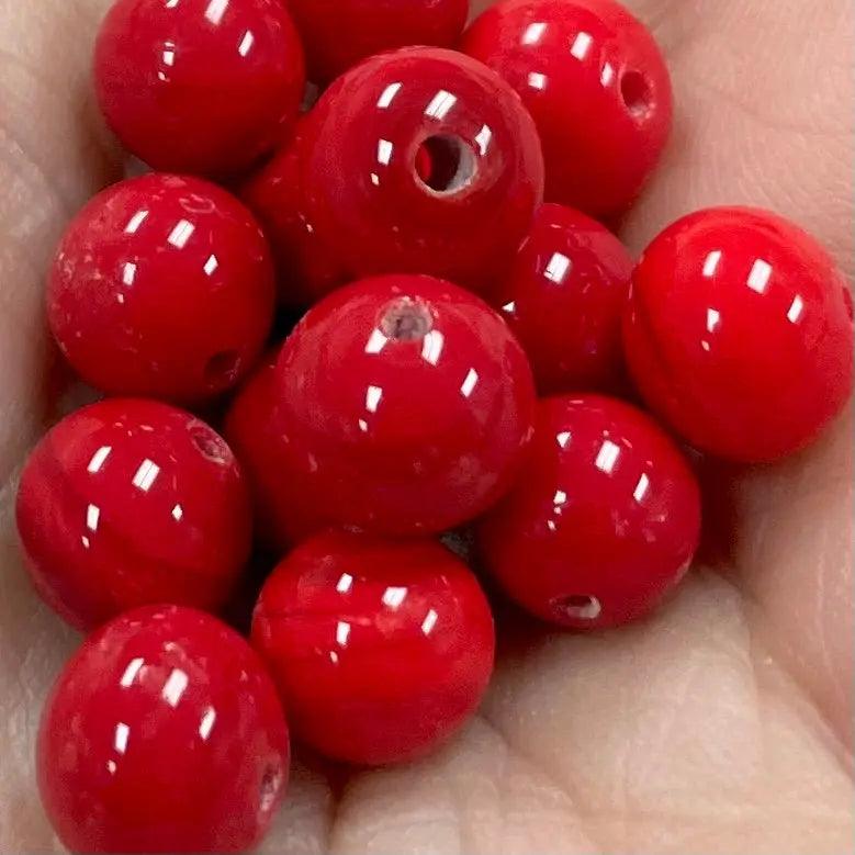 25 Vintage Red Japan Round Glass Beads - Sea Beads