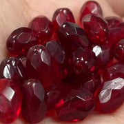 25 Vintage Red Siam Czech Oval Faceted Glass Beads - Sea Beads