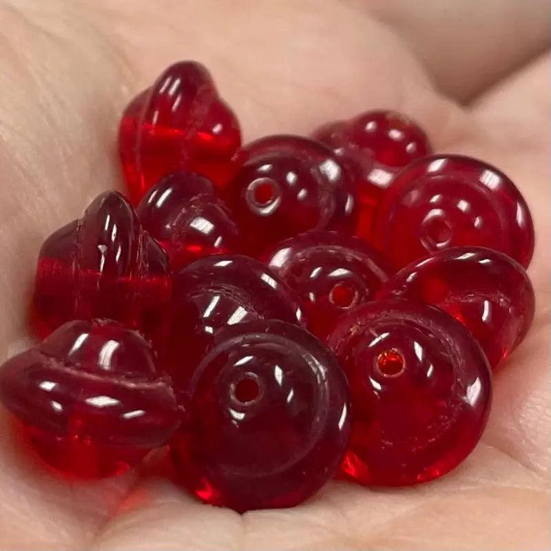 25 Vintage Red Siam Czech Saturn Glass Beads - Sea Beads