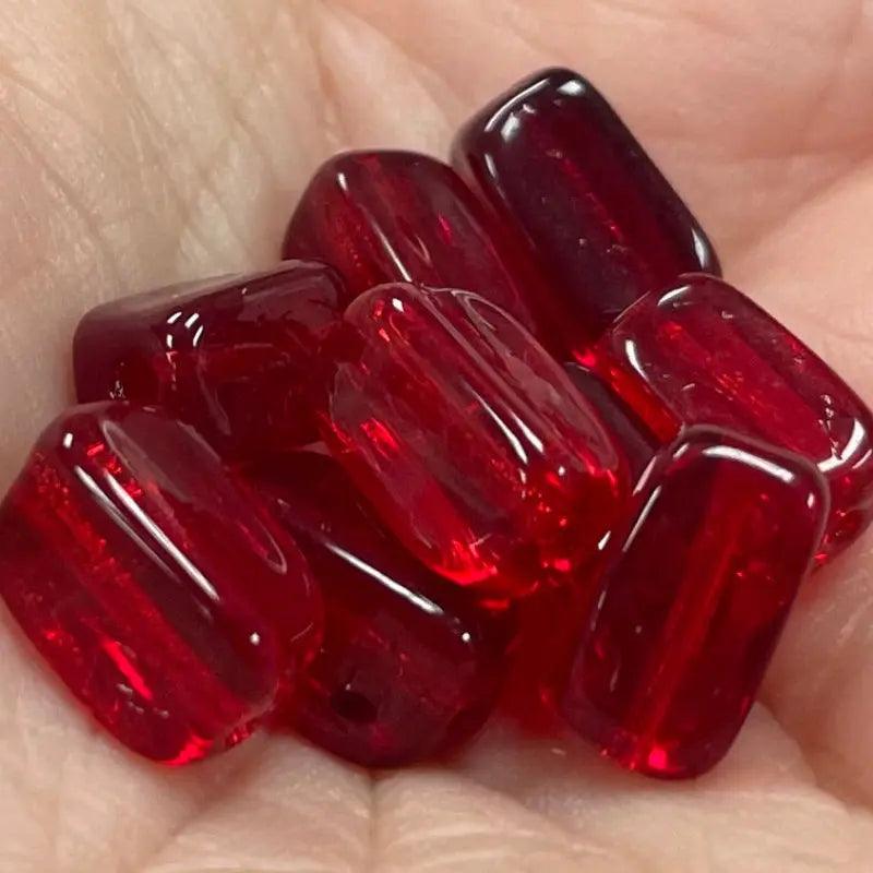25 Vintage Red Siam German Rectangle Glass Beads - Sea Beads