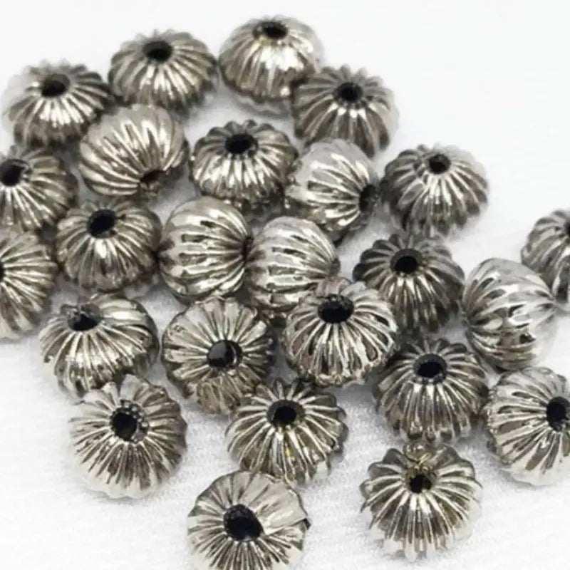 25 Vintage Silver Antiqued Corrugated Rondelle Beads - Sea Beads