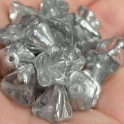 25 Vintage Silver Clear Czech Bell Flower Glass Beads - Sea Beads
