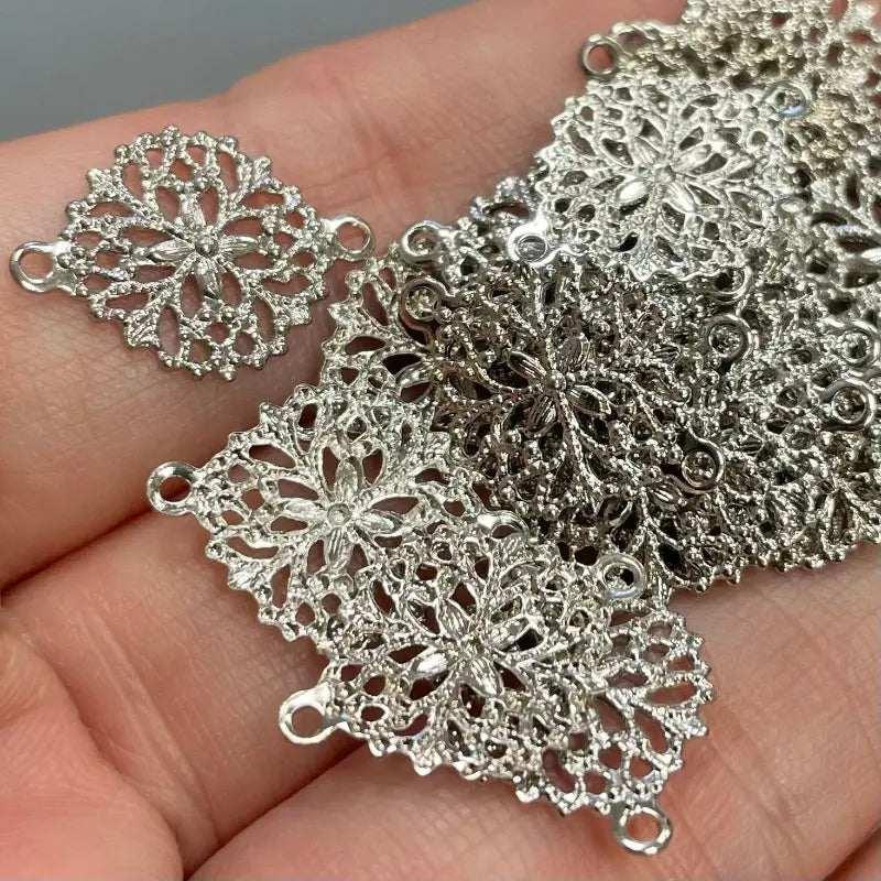 25 Vintage Silver Plated Filigree Connectors - Sea Beads