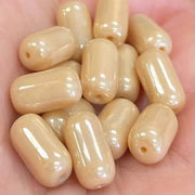 25 Vintage Tan Barrel Oval Glass Beads - Sea Beads