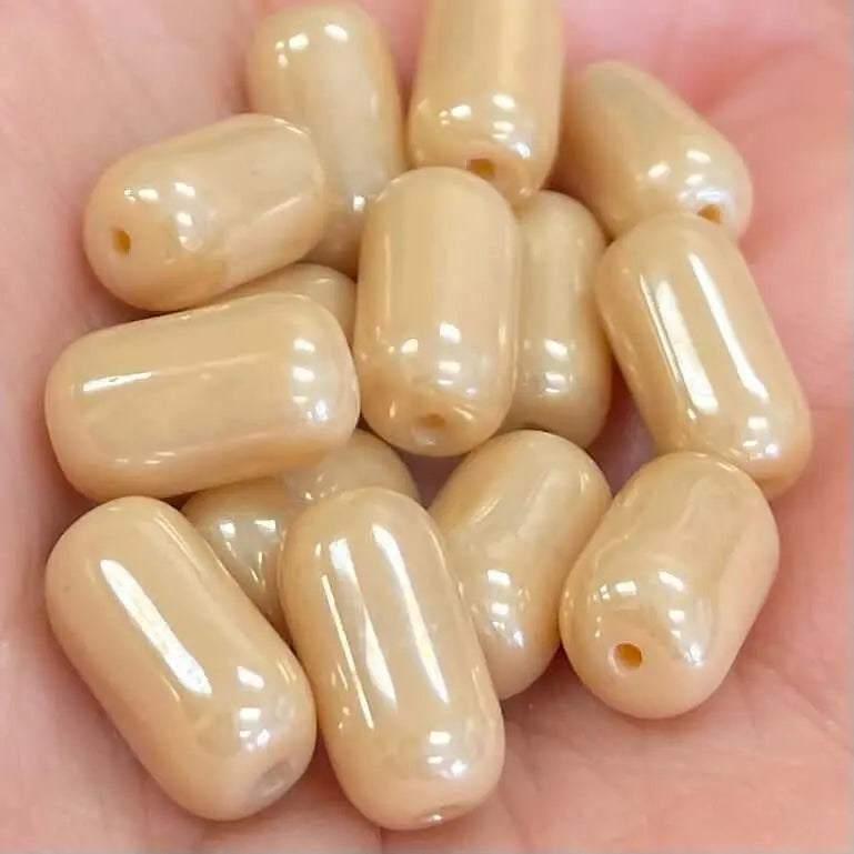 25 Vintage Tan Barrel Oval Glass Beads - Sea Beads