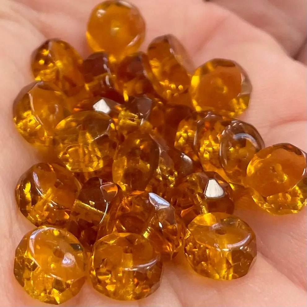 25 Vintage Topaz Czech Heishi Faceted Rondelle Glass Beads - Sea Beads