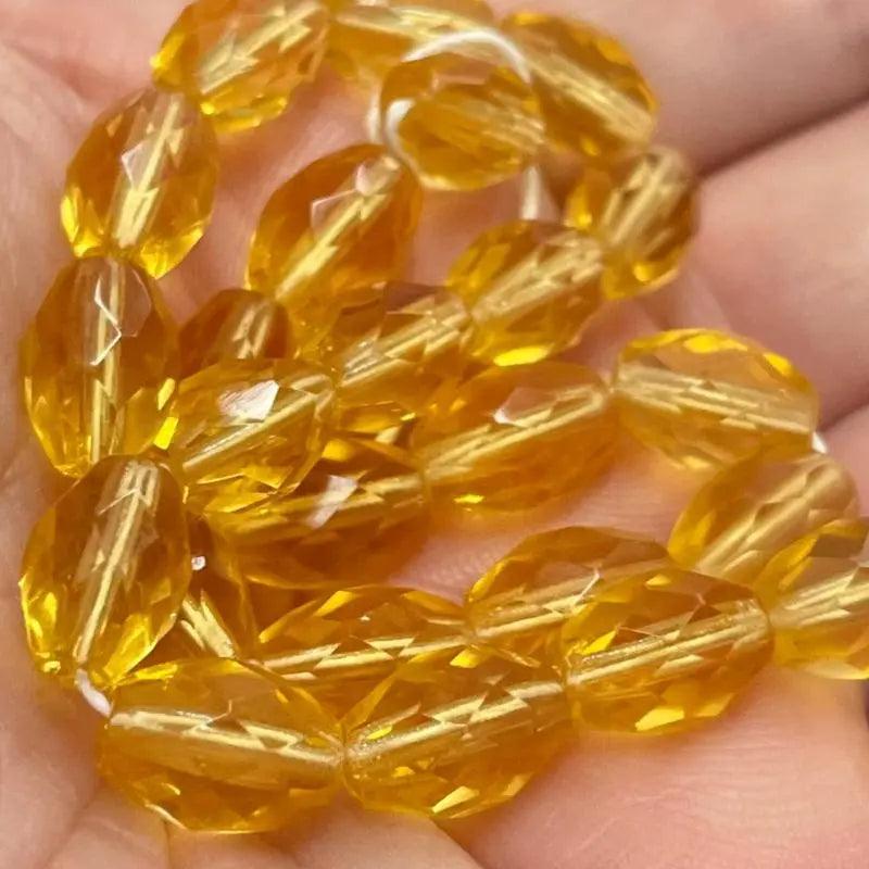 25 Vintage Topaz Golden Czech Fire Polished Oval Glass Beads - Sea Beads