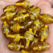 25 Vintage Topaz Golden Striped Oval Glass Beads - Sea Beads