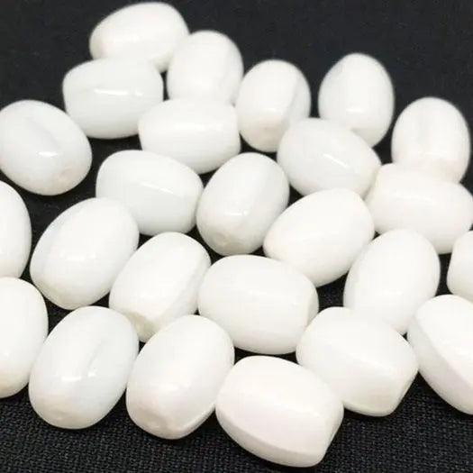 25 Vintage White Czech Oval Opal Glass Beads - Sea Beads