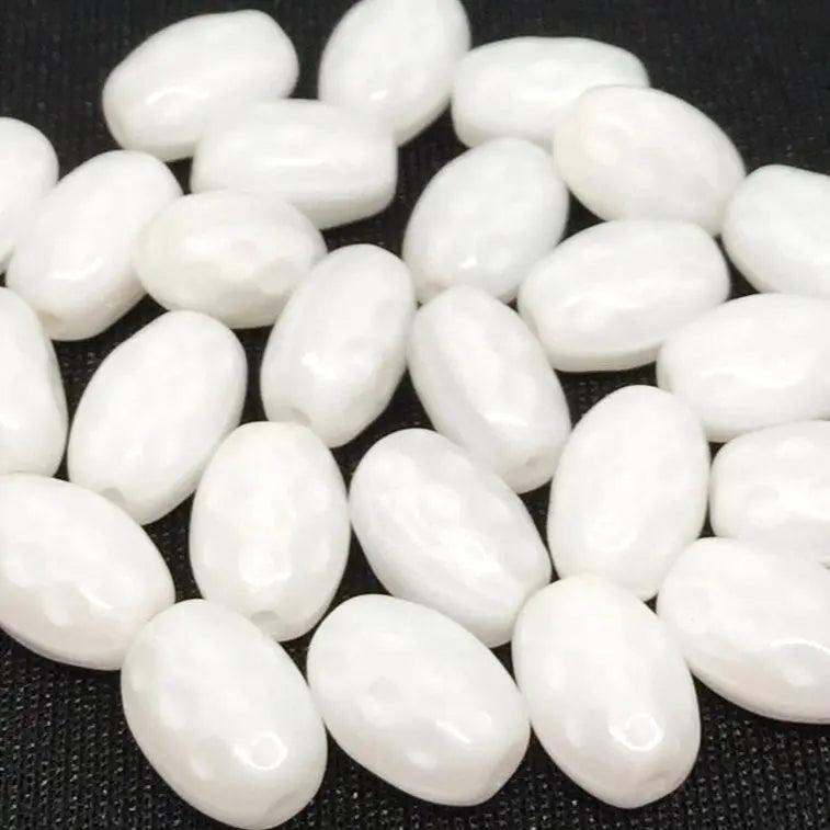 25 Vintage White Czech Opal Oval Glass Beads - Sea Beads