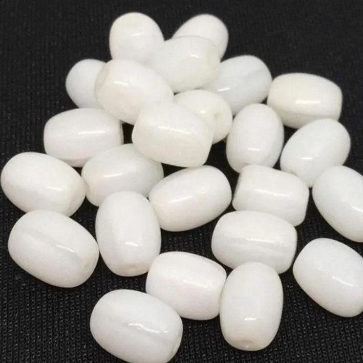 25 Vintage White Czech Opalescent Oval Glass Beads - Sea Beads