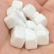 25 Vintage White Diagonal Cube Glass Beads - Sea Beads