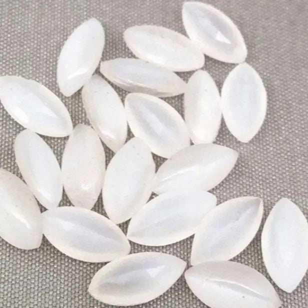 25 Vintage White Givre German Navette Glass Stones - Sea Beads