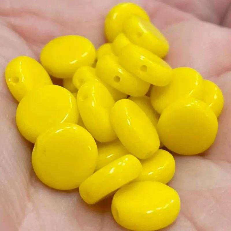 25 Vintage Yellow Coin Glass Beads - Sea Beads