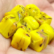 25 Vintage Yellow Confetti Cube Glass Beads - Sea Beads