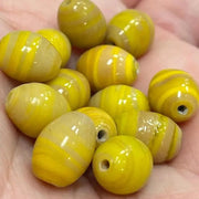 25 Vintage Yellow Striped Oval Glass Beads - Sea Beads