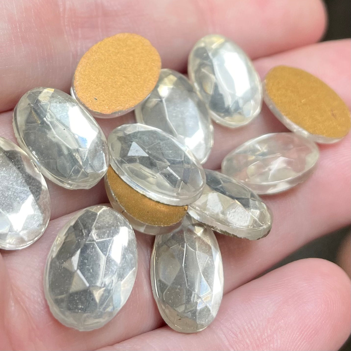 12 Vintage Clear Oval German Glass Cabochons