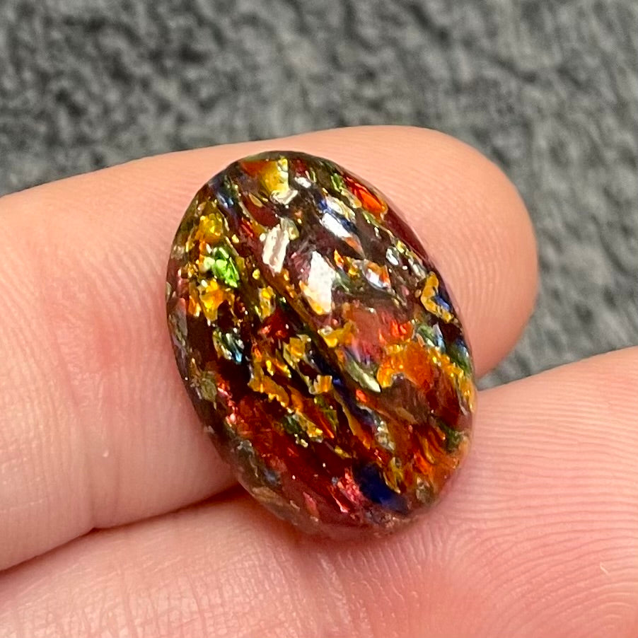 1 Vintage Japan Foil Oval Glass Cabochon