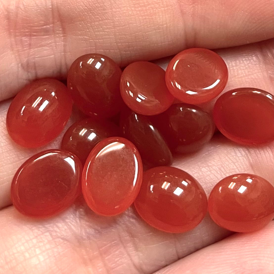 12 Vintage Carnelian Oval Glass Cabochons