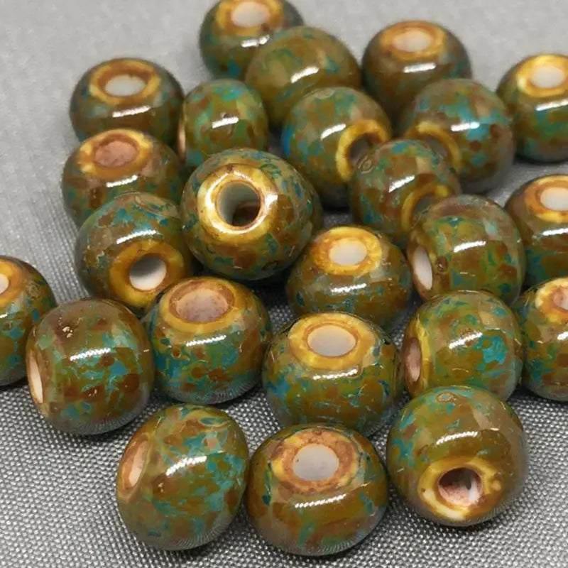 25 Green Aqua Picasso Czech Glass Seed Beads - Sea Beads